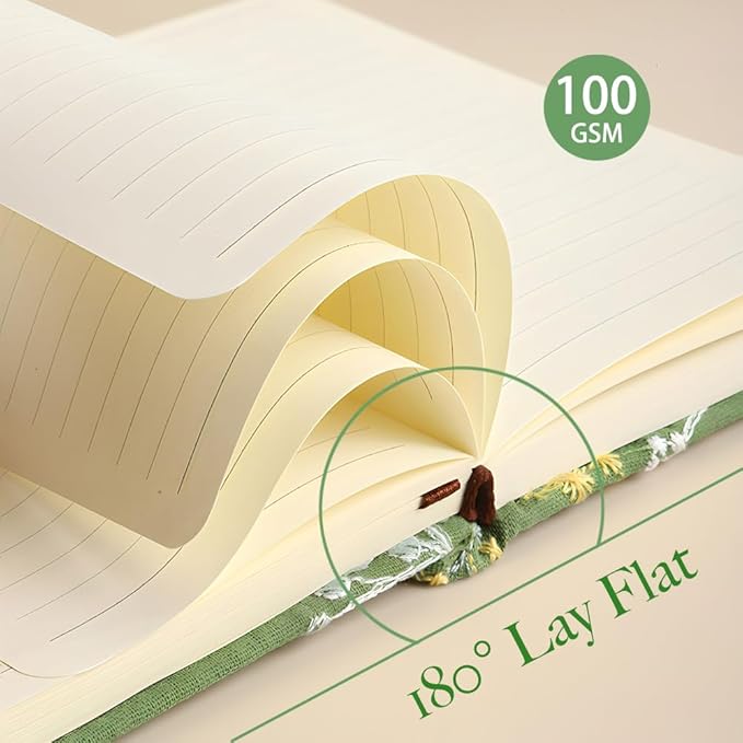 Pocket Notebook, A6 Journal, Small Embroidered Journal, Cute Fabric Notebook, Lay Flat Hardcover Journal, 4x6 Lined Notebook & Sketchbook, Personal Writing Journal for Women, Green Dandelion