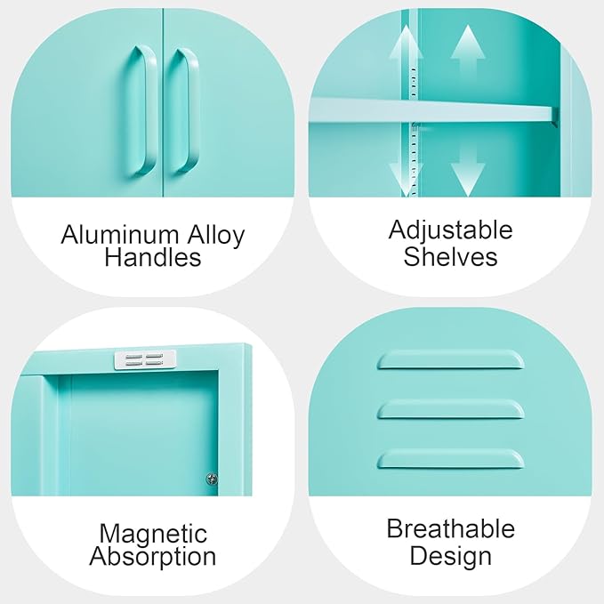 Locker Cabinet,Morden Locker Storage Cabinets with Legs,2 Doors Sideboard with Adjustable Shelves for Living Room,Kitchen Pantry,Office,Blue