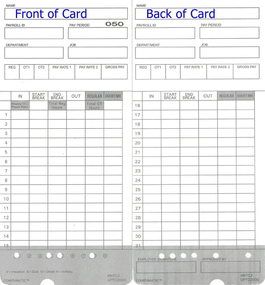 300 Time Cards for uPunch HN2000, HN2500, HN4000, HN4500 AutoAlign Calculating Time Clock and More HNTC2 UPTC2000 COMPUMATIC Compatible