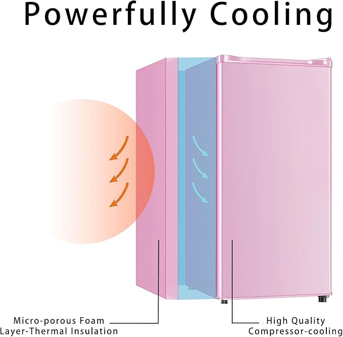 Seaoola Mini Fridge with Freezer, Single Door 3.1 Cu.Ft, Compact Mini Refrigerator, LED Light, Adjustable Thermostat, Removable Glass Shelves, Small Refrigerator for Dorm/Office/Bedroom(Pink)