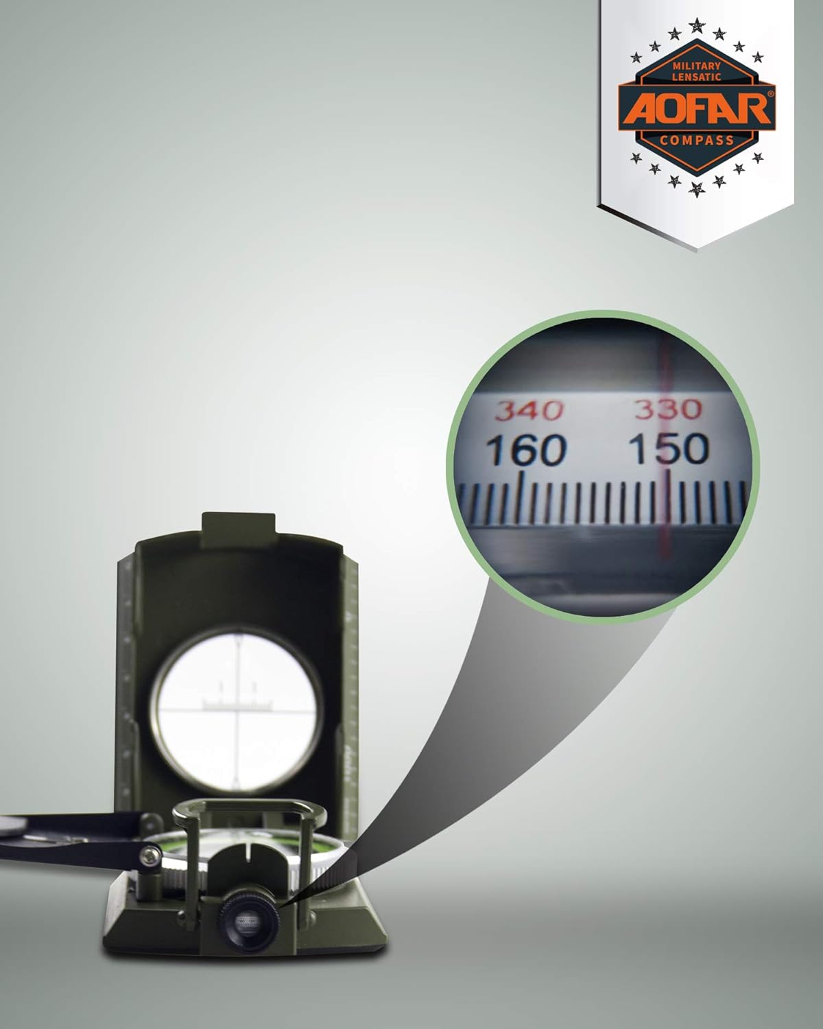 AOFAR AF-4074 Military Compass for Hiking,Lensatic Sighting Waterproof,Durable,Inclinometer for Camping,Boy Scount,Geology Activities Boating