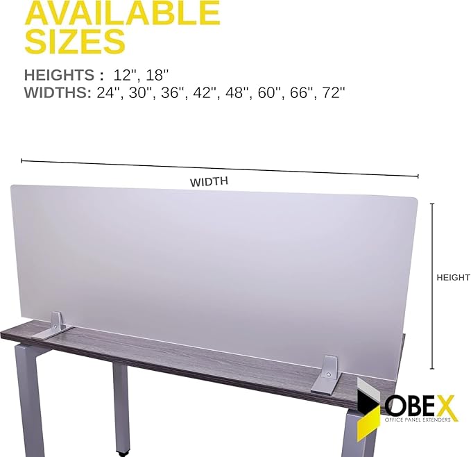 OBEX Acrylic Free Standing Screen, Divider for Desk Privacy Home & Office Partitions for Table Top Workstation, Portable Cubicle Panel for Work, 12" x 48", Frosted
