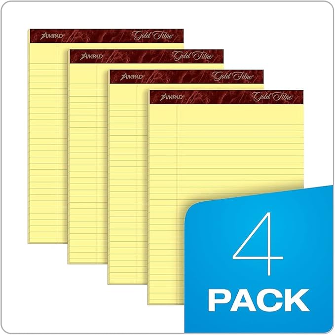 Esselte Corporation Perforated Pads,Legal,50 Sheets,8 1/2" x 11 3/4" ,4/Pack,Canary