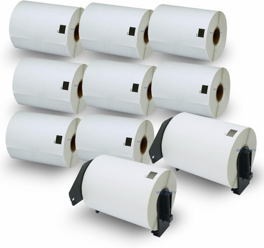 BETCKEY - Compatible Shipping Labels Replacement for Brother DK-1241 (4" x 6"), Use with Brother QL Label Printers [10 Rolls + 2 Reusable Cartridges]