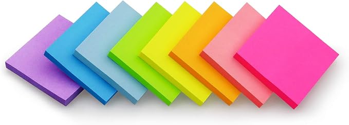 Sticky Notes 2x2 inch Bright Colors Self-Stick Pads 24 Pads/Pack 60 Sheets/Pad Total 1440 Sheets