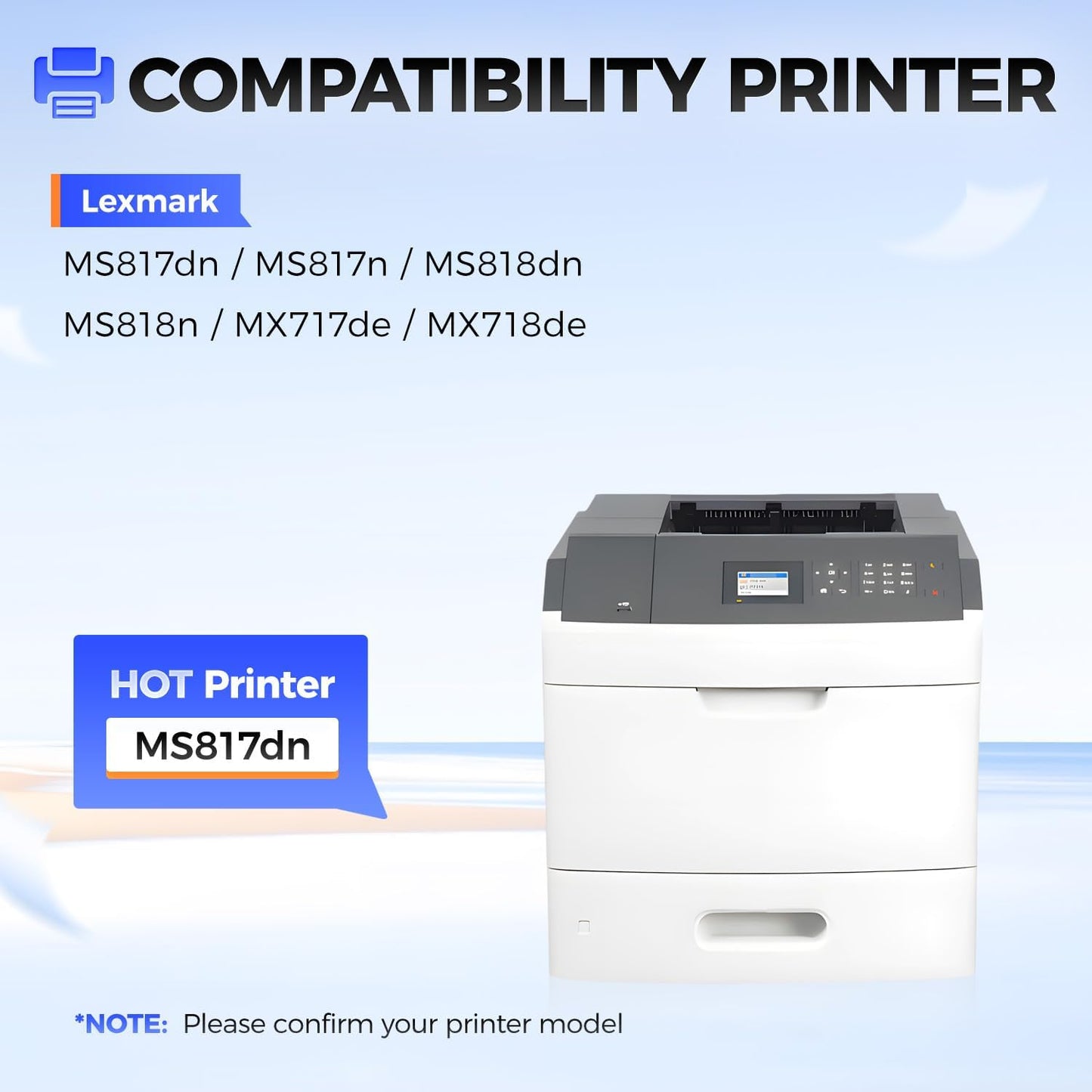 53B1000 Black Toner Cartridge with chip 1-Pack High Yield Replacement for Lexmark 53B1000 53B1H00 Toner Compatible with Lexmark MS817dn MS817n MS818dn MS818n MX717de MX718de Laser Printer Ink Copier