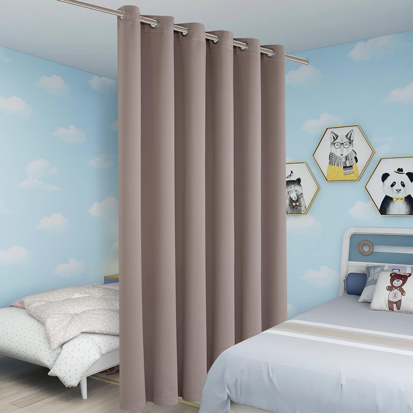 BONZER Room Divider Curtain Total Privacy Wall Noise Reducing Wide Blackout Curtains for Patio Sliding Glass Door, 84L x 70W Inch (7L x 5.8W ft), 1 Panel, Khaki