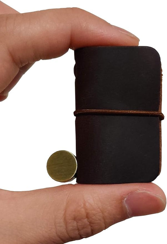 Hesena Miniature Notebook - Handmade Leather Cover with Book Insert, Portable Travel Sized Journal.
