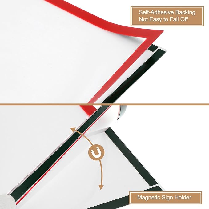 uxcell 3 Pcs Magnetic Sign Holder, 8.3" x 11.7" Self-Adhesive Magnetic Wall Signs Holder Magnetic Picture Frame Document Holder for Home Office Wall Window Displays, Red