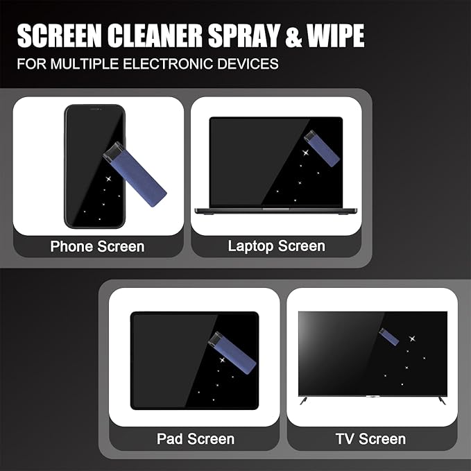 walrfid Car Screen Cleaner Spray and Wipe, Laptop Touchscreen Mist Cleaning Kit for Electronics Computer, iPad, Cellphone, MacBook, TV, Monitor, Tablet Display, with Black Graffiti Case - Dark Blue