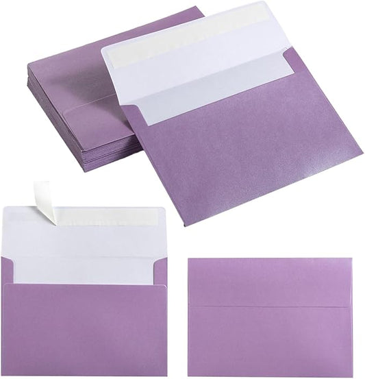 50 Pieces Metallic Color Self Seal Envelopes for Greeting Cards, Invitations, Postcards (Purple, 4x6)
