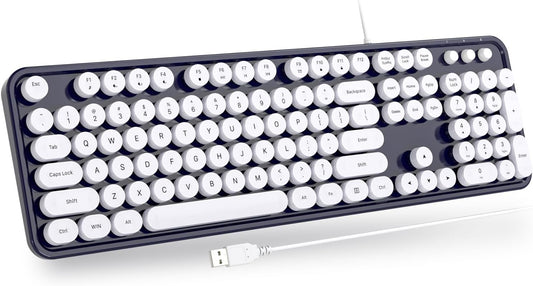 Computer Keyboards Wired, Full Size 104 Keys Typewriter Keyboard with Number Pad, Plug Play USB Keyboard for PC Laptop Desktop Windows (Dark Blue)