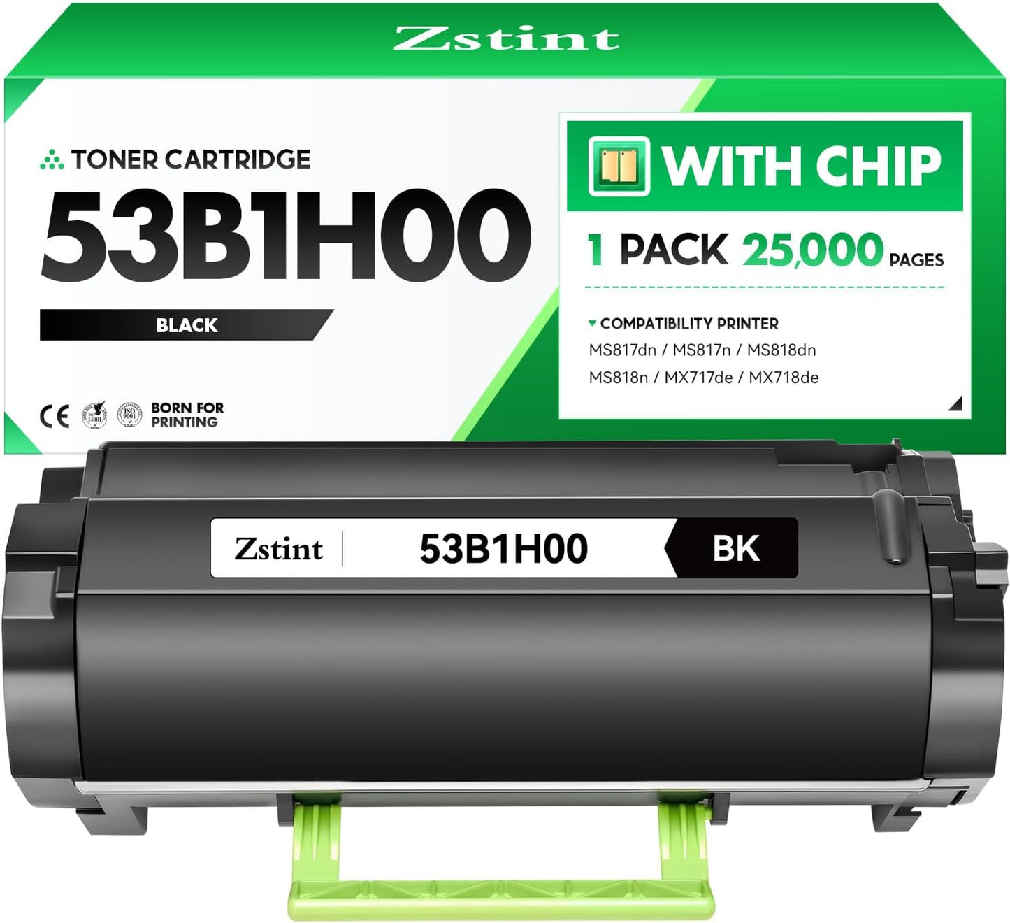 53B1H00 Black Toner Cartridge with chip 1-Pack High Yield Replacement for Lexmark 53B1000 53B1H00 Toner Compatible with Lexmark MS817dn MS817n MS818dn MS818n MX717de MX718de Laser Printer Ink Copier