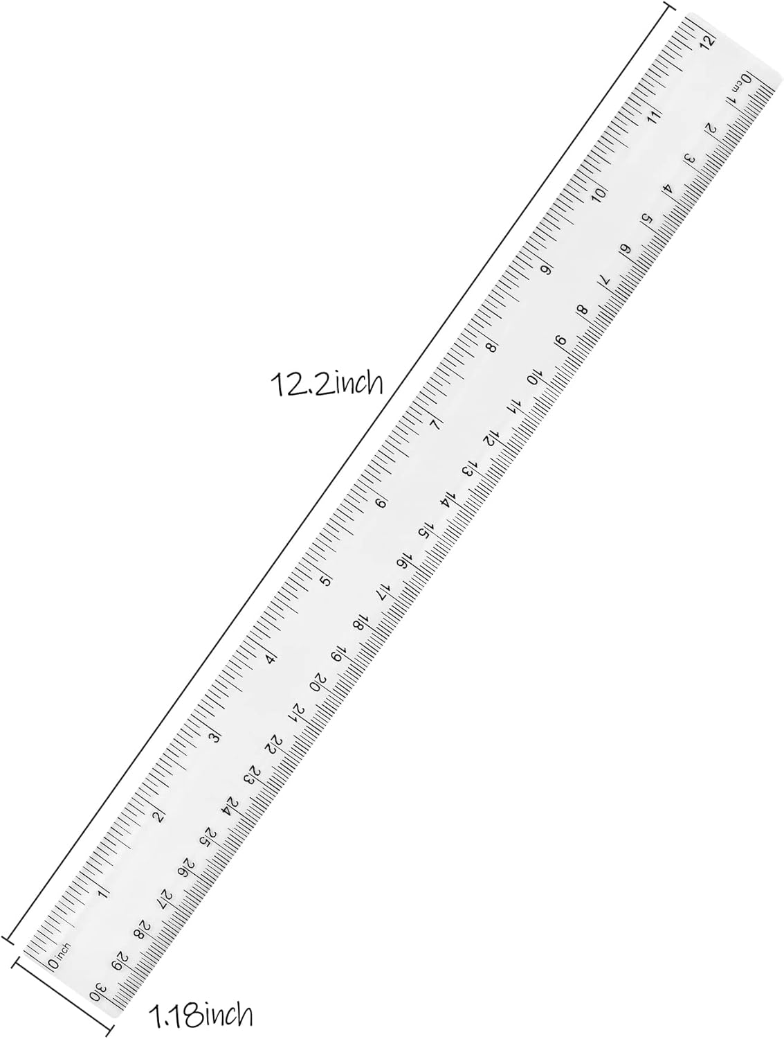 Clear Plastic 12 Inch Straight Ruler, Shatterproof With Inches and Centimeters for School Classroom, Home, or Office (2pcs)