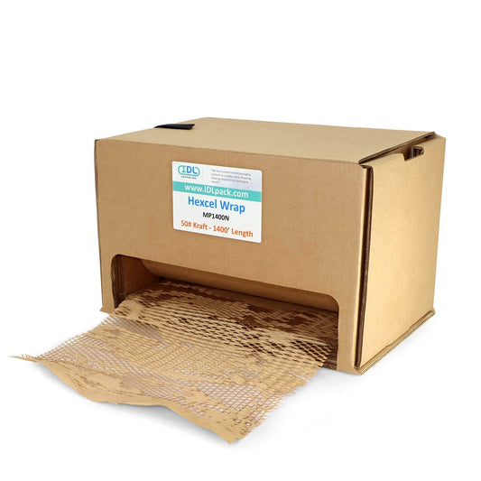 IDL Packaging Original HexcelWrap Honeycomb Packing Kraft Paper 15.25" x 1400' Roll in Self-Dispensed Box, Brown - The First Patented Interlocking Slit Paper Design for Shipping
