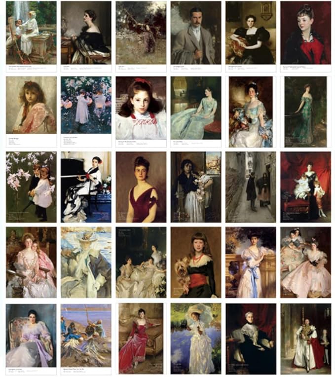 HOSTEESSCHOICE Vintage Art Postcards set of 30 Post card of American Artist John Singer Sargent variety pack Famous Painting Scenery,4 x 6 Inches