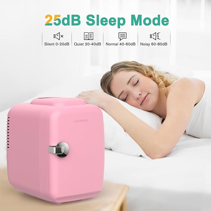 CROWNFUL Mini Fridge, 4 Liter/6 Can Portable Cooler and Warmer Personal Refrigerator for Skin Care, Cosmetics, Beverage, Food,Great for Bedroom, Office, Car, Dorm, ETL Listed (Pink)