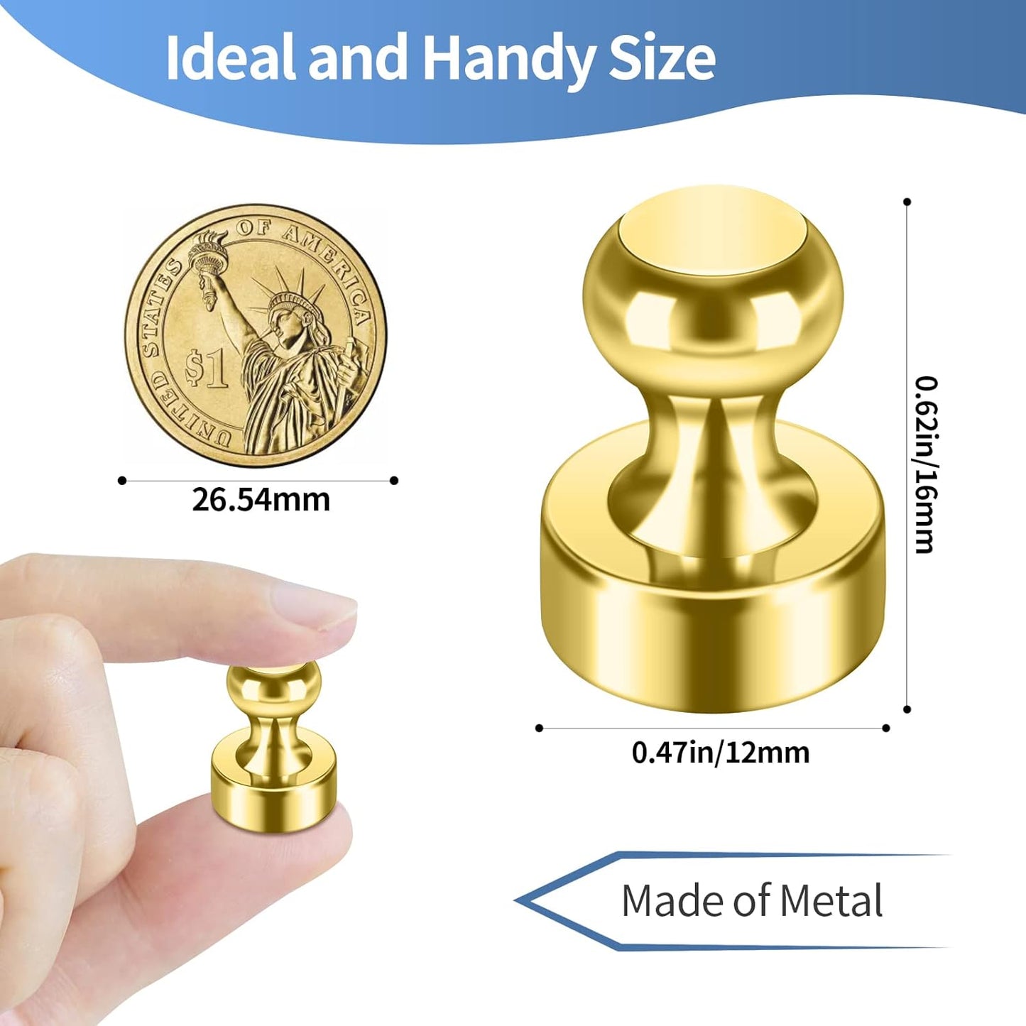 12Pack Gold Magnets for Whiteboard Cute Fridge Magnet Small Refrigerator Magnets Office Magnets for Fridge Whiteboard Billboard in Kitchen Home Classroom School