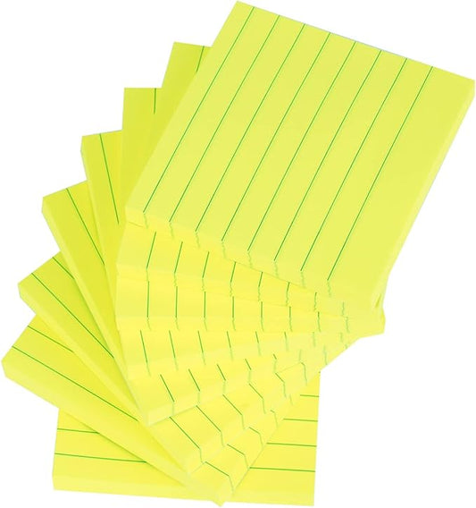Vanpad Lined Sticky Notes 3x3 Inches, Bright Yellow Ruled Self-Stick Pads, Easy to Post for Home, Office, Notebook, 8 Pads/Pack