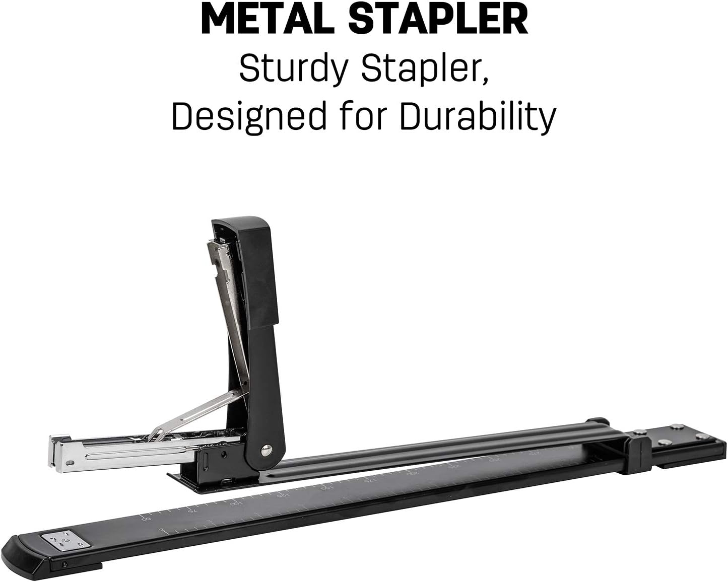 Deli Long Reach Stapler with 1000 Staples, 20 Sheet Capacity, Long Arm Standard Staplers for Booklet or Book Binding, Black