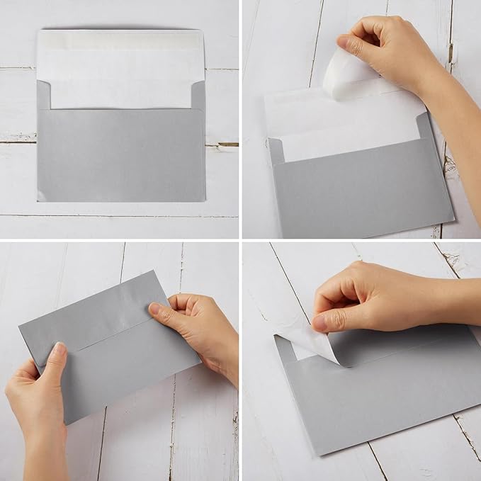 50 Pieces Metallic Color Self Seal Envelopes for Greeting Cards, Invitations, Postcards (Silver, 5x7)
