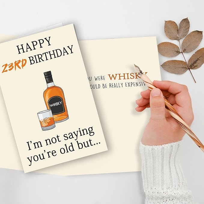 Funny 23rd Birthday Card for Her Him, Happy 23rd Birthday Decorations for Men Women, Unique 23rd Birthday Gifts for Son Daughter, Whiskey 23 year old Bday Gift Ideas