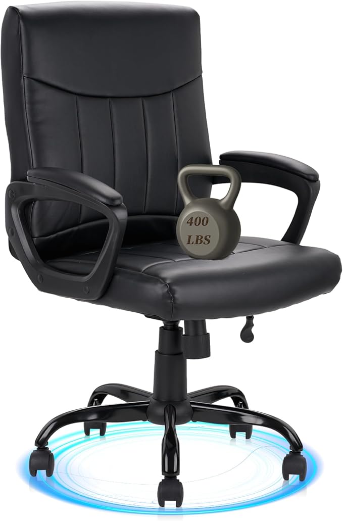 CLATINA Mid Back Leather Office Executive Chair with Lumbar Support and Padded Armrestes Swivel Adjustable Ergonomic Design for Home Computer Desk