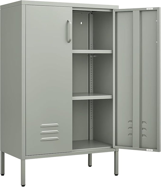 Metal Cabinet,Entryway Cabinet with Adjustable Shelves,Metal Storage Cabinet for Classroom,Living Room,Kitchen,Outdoor,Grey Green