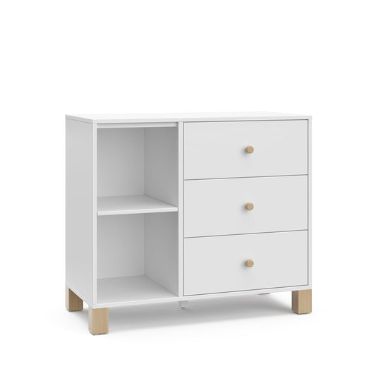 Storkcraft California 3 Drawer Combo Dresser (White with Driftwood) – GREENGUARD Gold Certified, Interlocking Drawer System, Pre-Installed Drawer Tracks for Easier Assembly, Spacious Cabinet