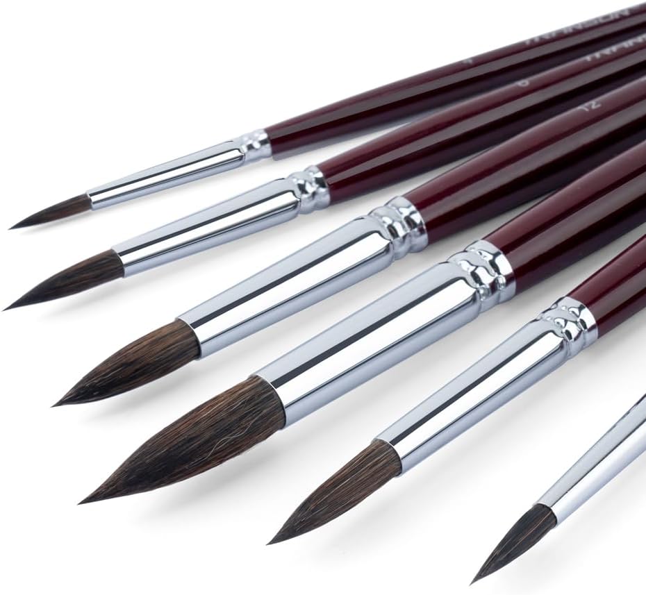 Transon Squirrel Hair Round Paint Brush Set for Watercolor Gouache Ink Acrylic Art Painting Short-Handle