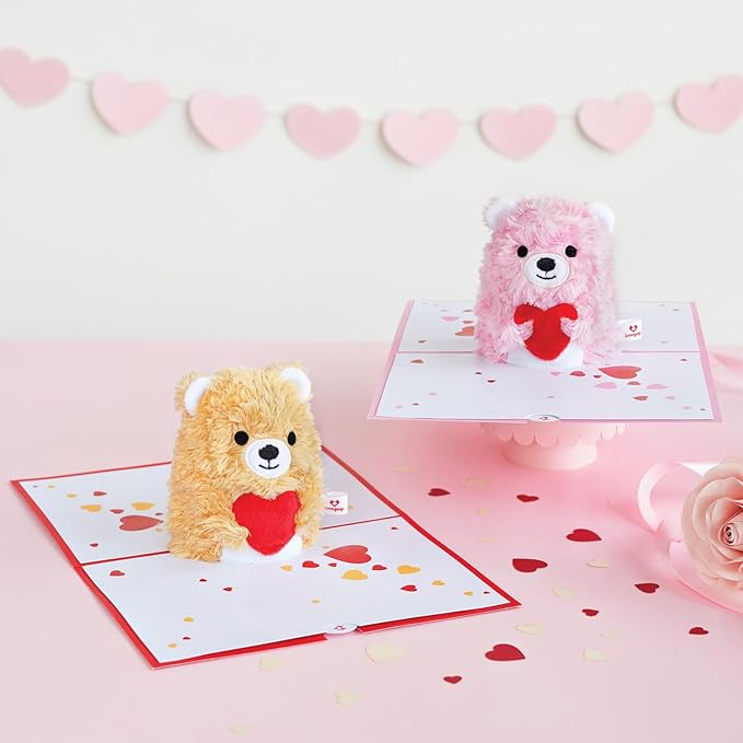 Lovepop Plushpop Soft Animal Pop-Up Card for Her and Him - 3D Bear Everyday Greeting Card for Boys, Girls, Men, Women - Love You - 6" x 8" Card - Brown