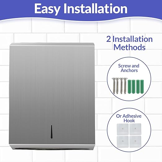 Paper Towel Dispenser Wall Mount, Brushed Stainless Steel Commercial Paper Towel Holder with Lock, Large Capacity 400 C Fold/525 Multifold Towels