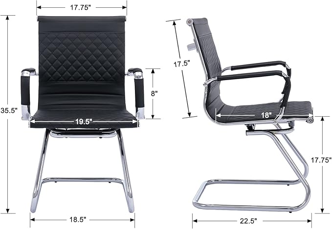 Office Guest & Reception Chairs - Set of 6 Mid-Back Modern PU Leather Desk Chairs, Black