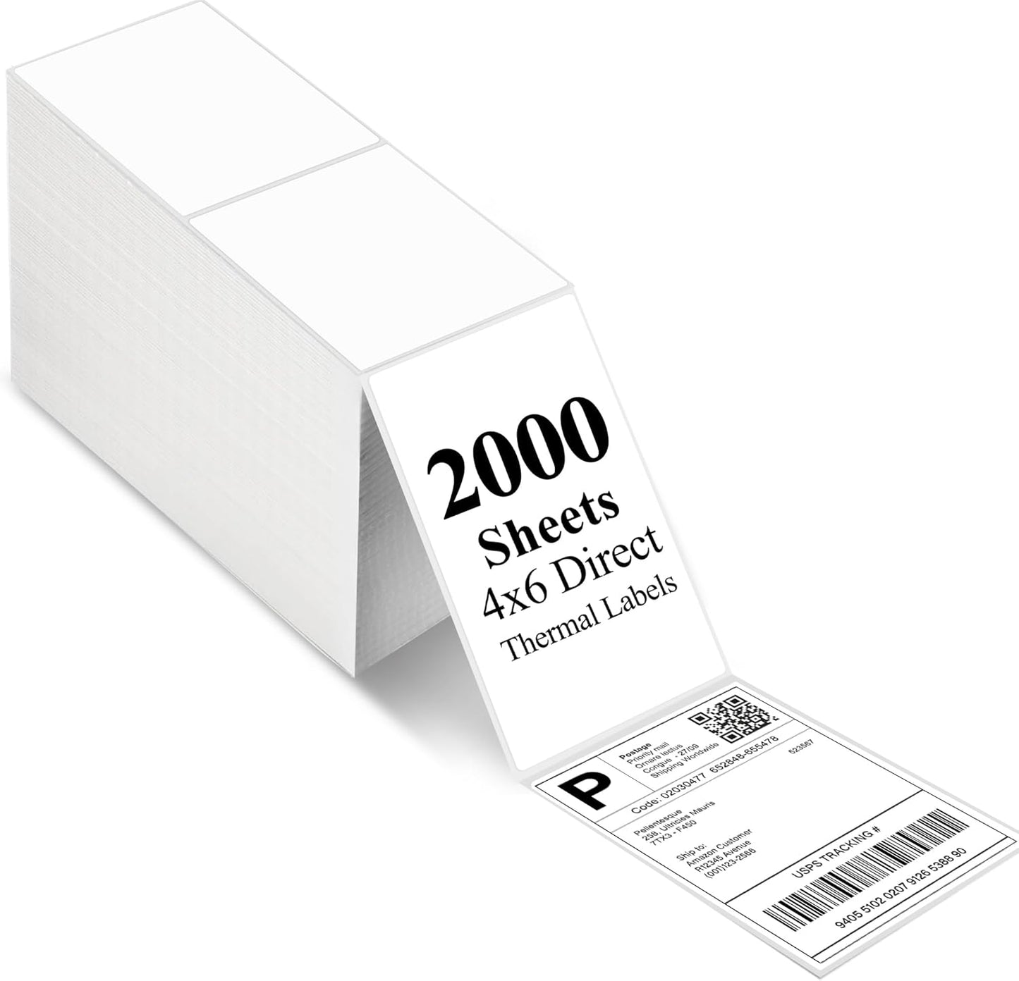 LotFancy 4x6 Thermal Labels, 2000 Shipping Labels, Perforated, White Postage Mailing Labels Compatible with Zebra, Rollo, Elton Thermal Printer, Permanent Adhesive