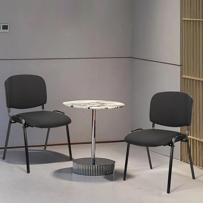CLATINA Set of 5 Pack Stackable Waiting Room Chairs Fabric Black Reception Chair Metal with Thickened Seat Back Cushion for Waiting Conference Room Guest Stool (5 Pack)