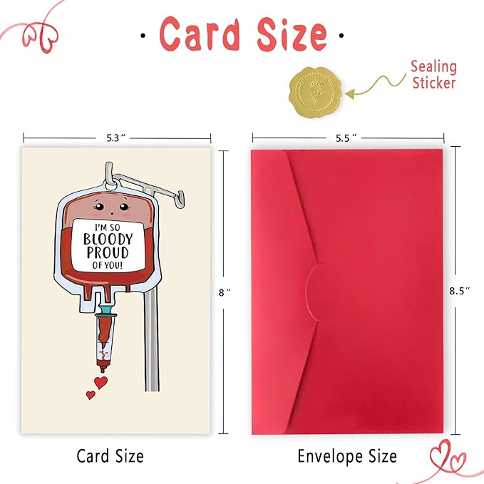 Sweet Medical Card Gift for Nurse Doctor Pharmacy, Funny Medical Graduation Card, Hematologist Card, Cute Blood Card, I'm So Bloody Proud Of You Card