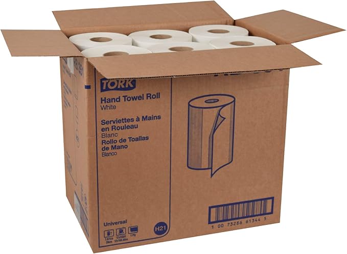 Tork Paper Hand Towel Roll White H21, Universal, 100% Recycled Fiber, 12 Rolls x 350 ft, RB351