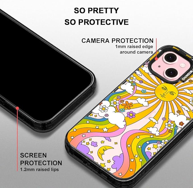 MOSNOVO Case for iPhone 15 Plus, [10ft 4X Military-Grade Drop Protection] Durable & Shockproof Phone Case Cover Design for iPhone 15 Plus / 14 Plus - 70's Psychedelic Groovy Art - Clear Black