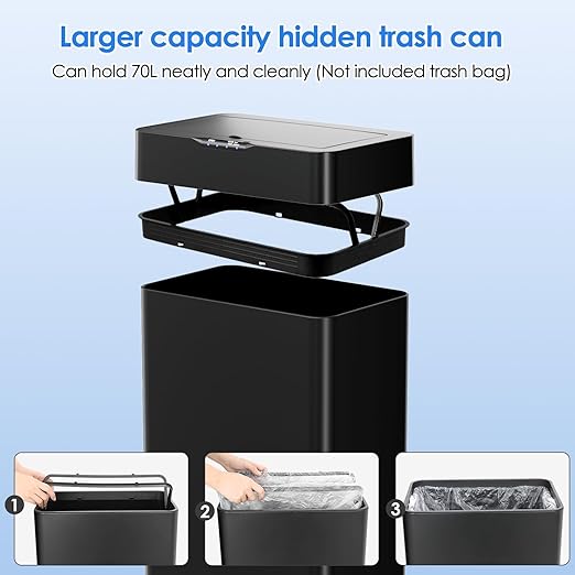 AthLike Sensor Trash Can, Touchless Motion Sensor Trash Bin, Smart Automatic Garbage Can with Soft-Close Lid, Bag Retainer Ring and Display Light,for Kitchen,Living Room Office (Black, 13.2 Gal)