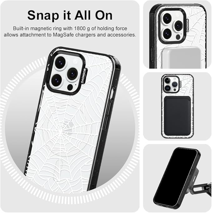 MOSNOVO Magnetic Case for iPhone 14 Pro Max, 10ft Military-Grade Protection, Compatible with Magsafe, Shockproof Phone Case for iPhone 14 Pro Max - Spider Web - Clear Black