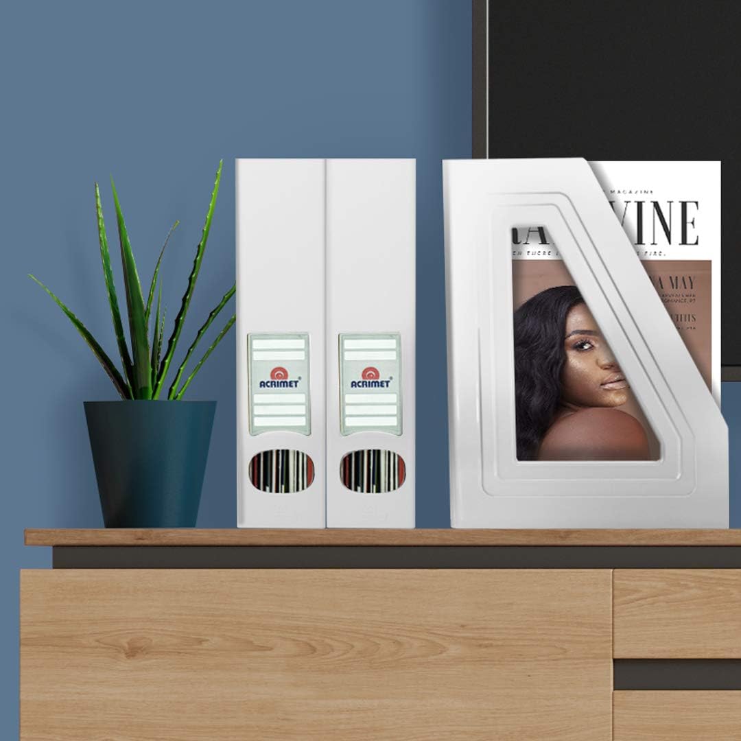 Acrimet Magazine File Holder, Durable Rack, Space-Saving Organizer (Plastic) (White Color) (2 pack)