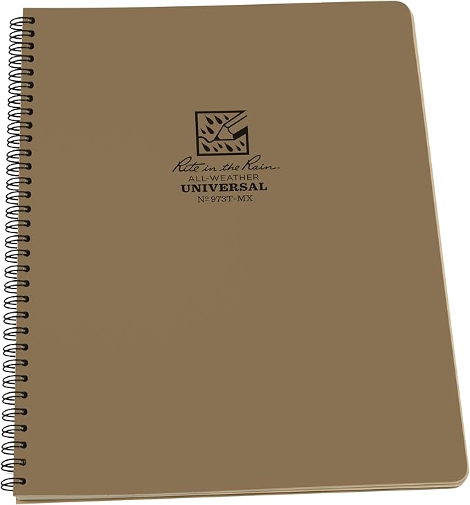 Rite in the Rain Weatherproof Side Spiral Notebook, 8.5" x 11", Tan Cover, Universal Page Pattern (No. 973T-MX)