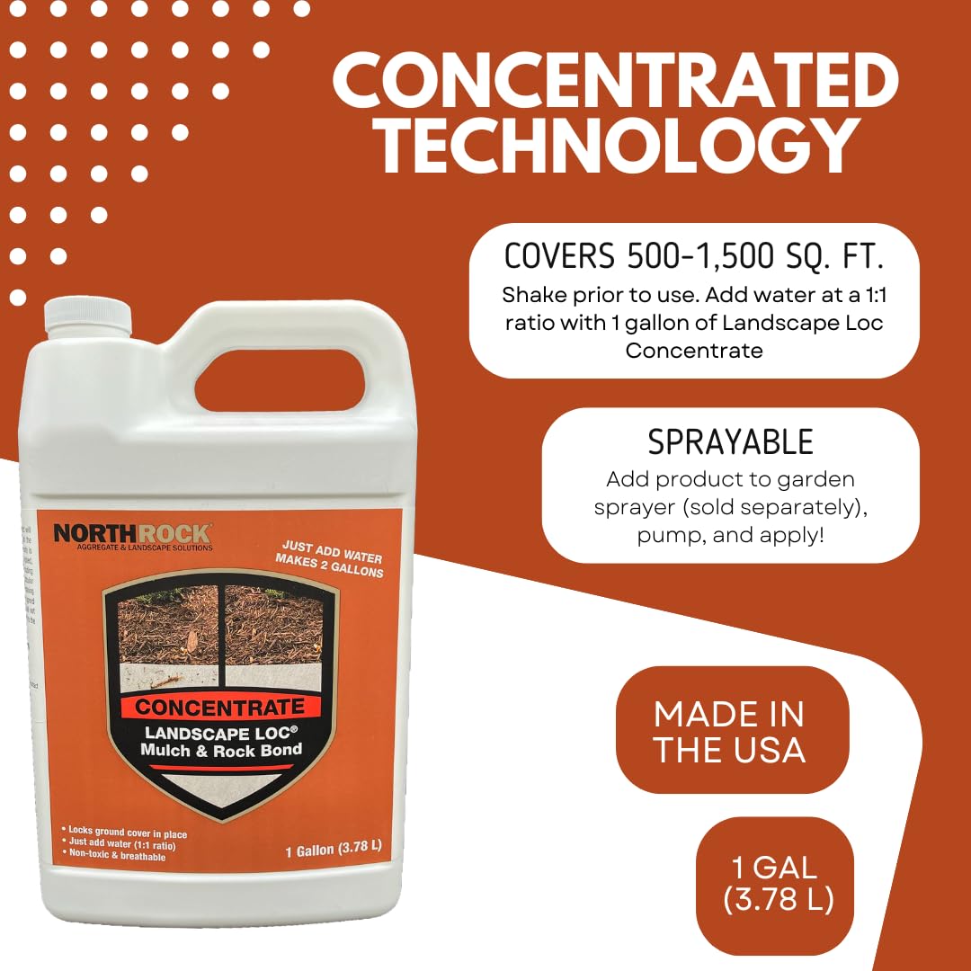 Mulch & Rock Bond Concentrated Formula - Binder for Mulch, Rock, Bark, & Pea Gravel, Strong Stabilizing Glue, Just Add Water, Makes 2 Gallons, Covers 500-1,500 sq. ft. (1 Gallon)