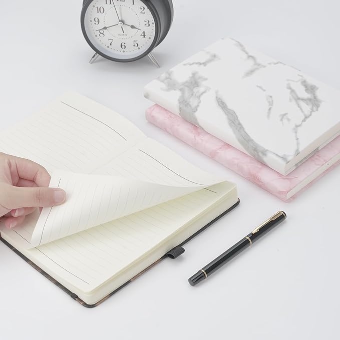 Lined Notebook Journal for Women Men 200 Pages A5 Hardcover Leather with Pen Holder College Ruled Journals for Work Note Taking Travel School (Lined, Sky Blue-B)