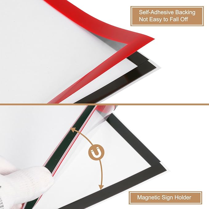 uxcell 6 Pcs Magnetic Sign Holder, 5" x 7" Self-Adhesive Magnetic Wall Signs Holder Magnetic Picture Frame Document Holder for Home Office Wall Window Displays, Red