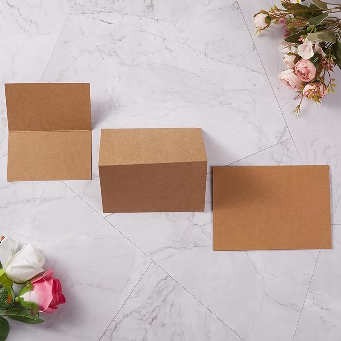 50 Pack Blank Cards Folded Cardstock Thank You Blank Greeting Cards for Invitations, Wedding, Greeting Cards, All Occasion DIY (Brown, 3x5)