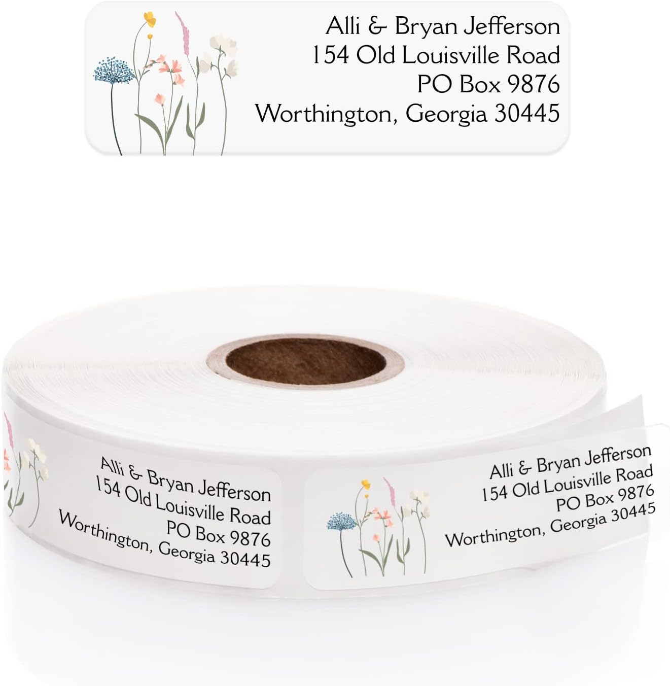 Clear Wildflower Rolled Address Labels / 500 Personalized Return Address Labels/Designer Address Stickers in Elegant Plastic Dispenser