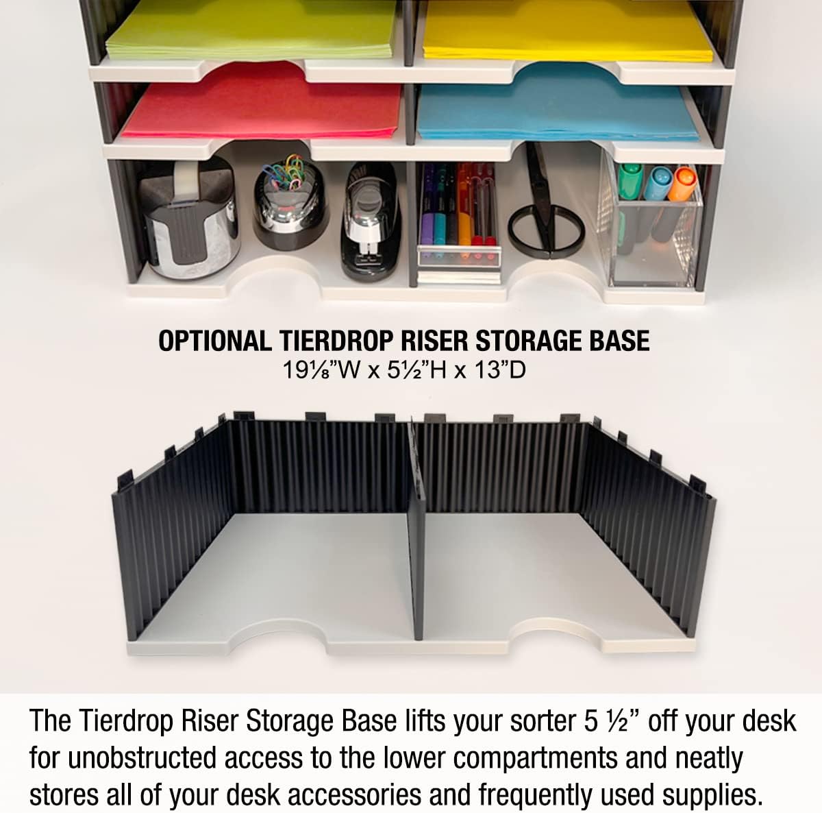 Ultimate Office TierDrop Desktop Organizer/Forms Mailroom Classroom Sorter, 8-Compartments with Optional Add-On Tiers for Easy Expansion, Gray w/Black…