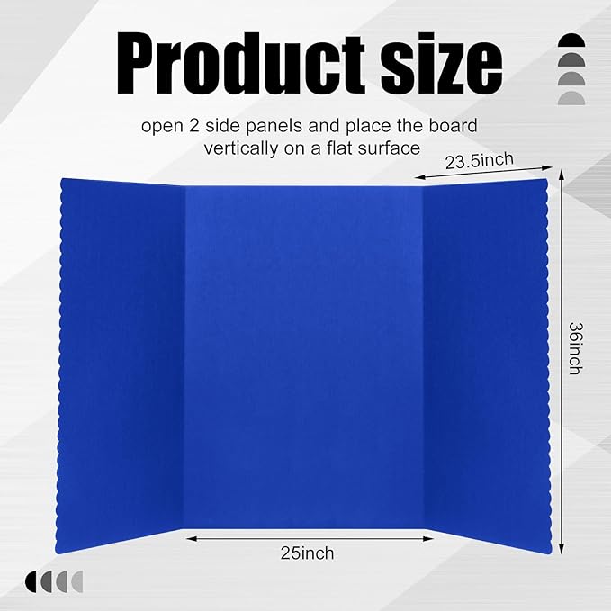 Paterr Trifold Poster Board with Storage Bag, Hook and Loop Fabric, Foldable 3 Panel Presentation Board for Science Fair and Exhibitions(Dark Blue,72 x 36 Inch)