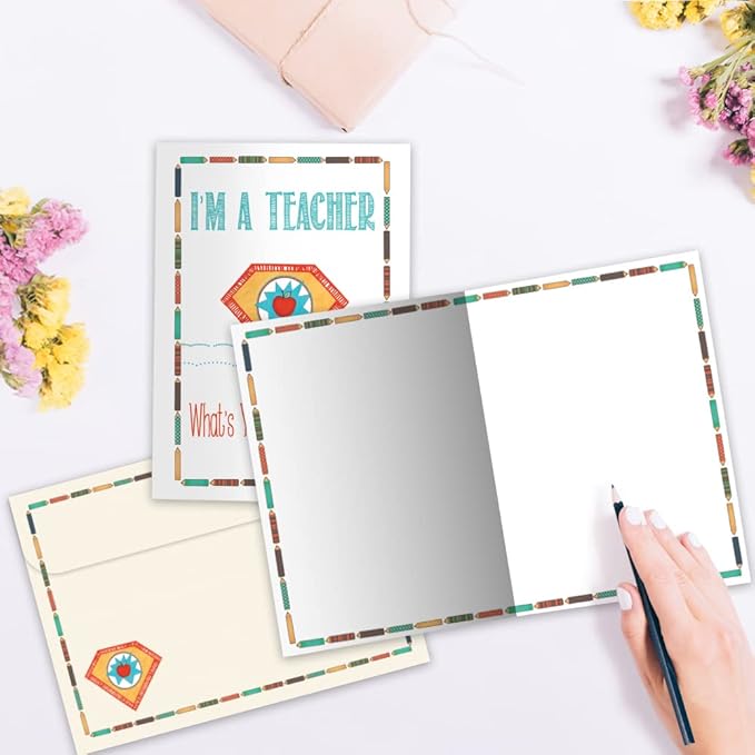 Tree-Free Greetings Teacher Appreciation Cards - Artful Designs - 2 Cards + Matching Envelopes - Made in USA - 100% Recycled Paper - 5"x7" - Lighthearted, For Teacher, Teacher Super Power (GT64453)